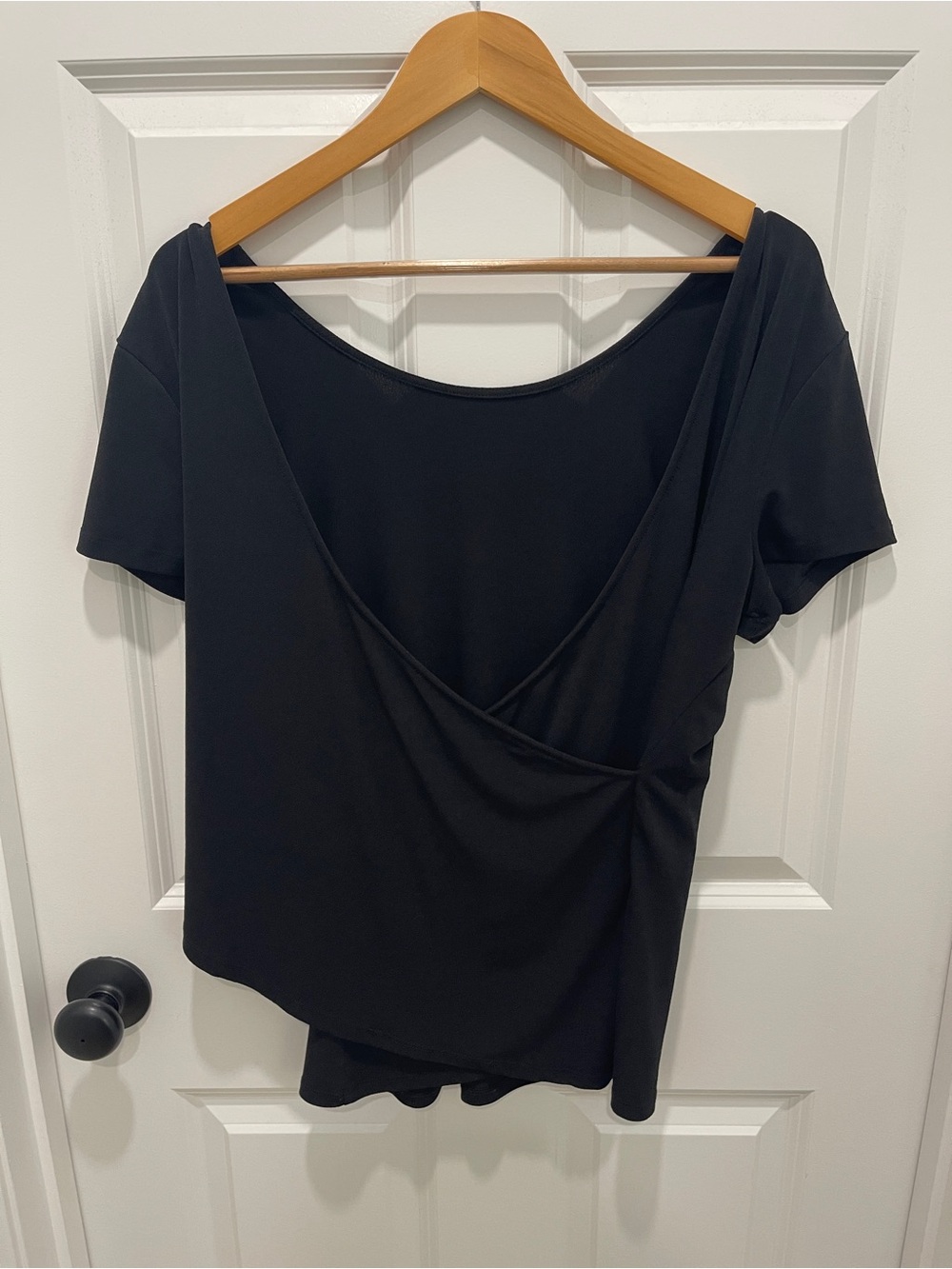 Maurices Black Draped Short-Sleeve Wrap Top